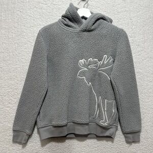 ABERCROMBIE KIDS Fleece Pullover Hoodie GRAY Moose w/ Pockets Size 11/12‎